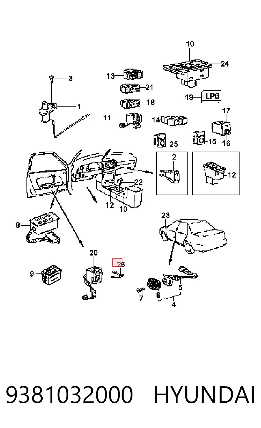 9381032000 Hyundai/Kia Лягушка стоп-сигналу