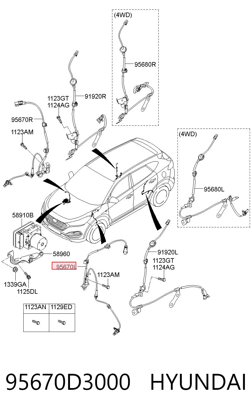 95670D3000 Hyundai/Kia Датчик ABS передній лівий
