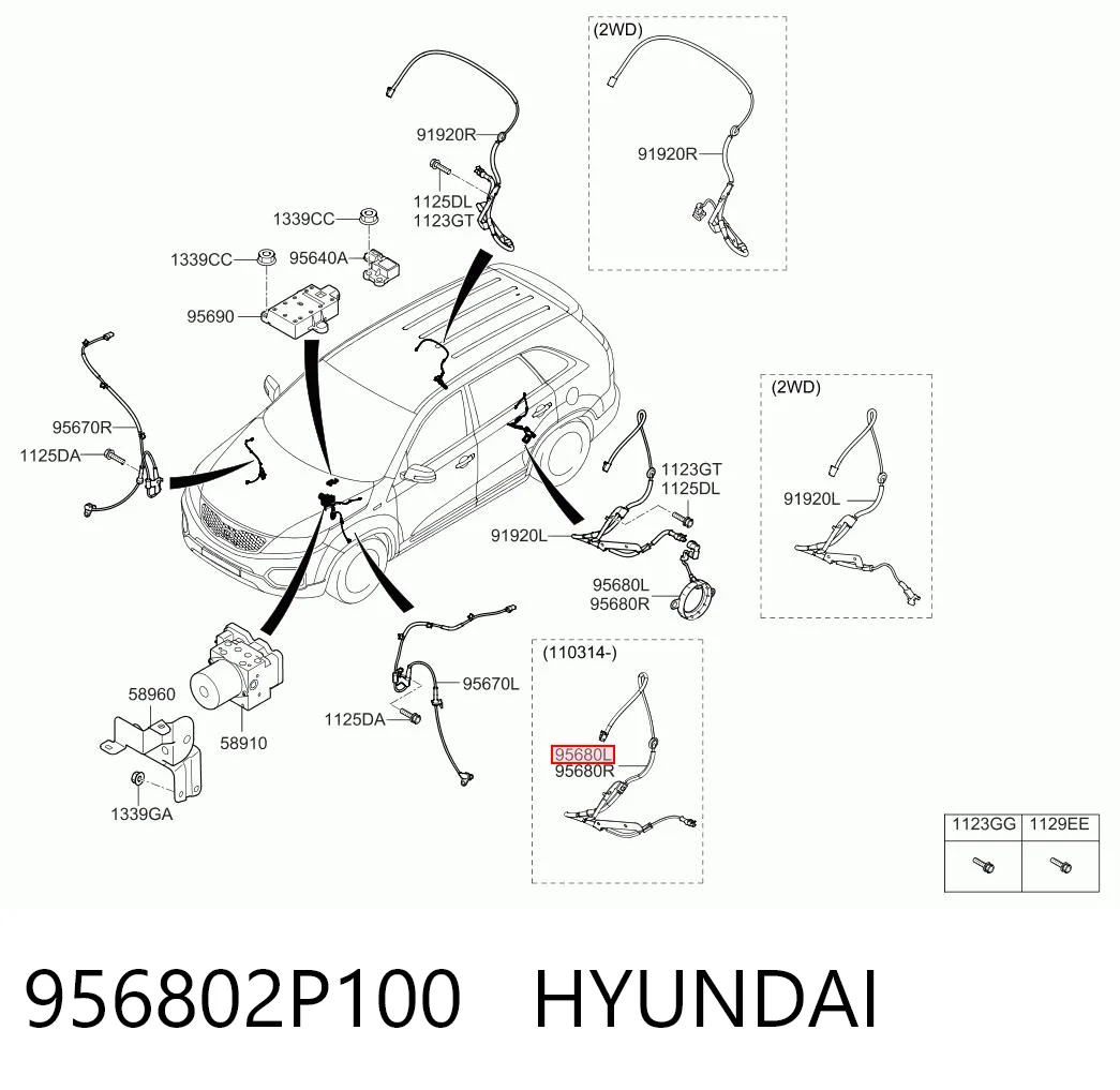956802P100 Hyundai/Kia Датчик ABS задній лівий
