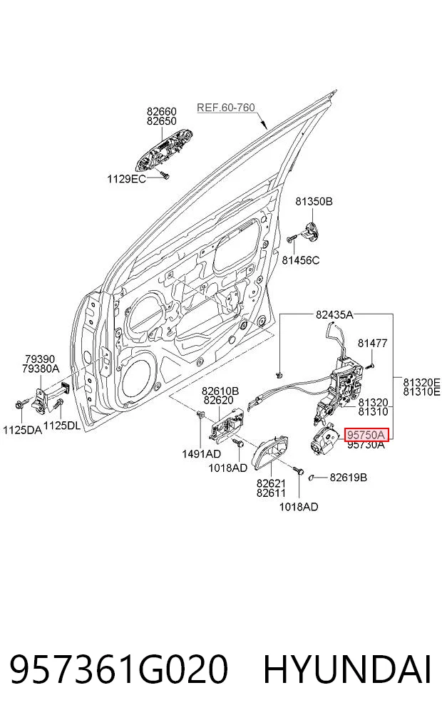 957361G020 Chrysler Актуатор замка дверей, передніх, правих