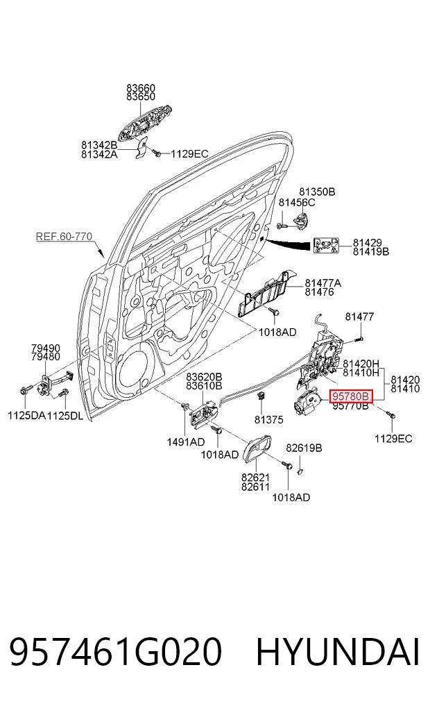 957461G020 Hyundai/Kia Мотор-привід відкр/закр. замка двері, задньої, правої