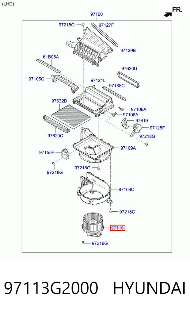97113G2000 Hyundai/Kia Електромотор пічки