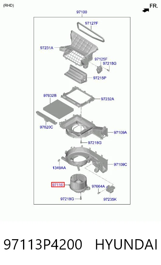97113P4200 Hyundai/Kia Електромотор пічки