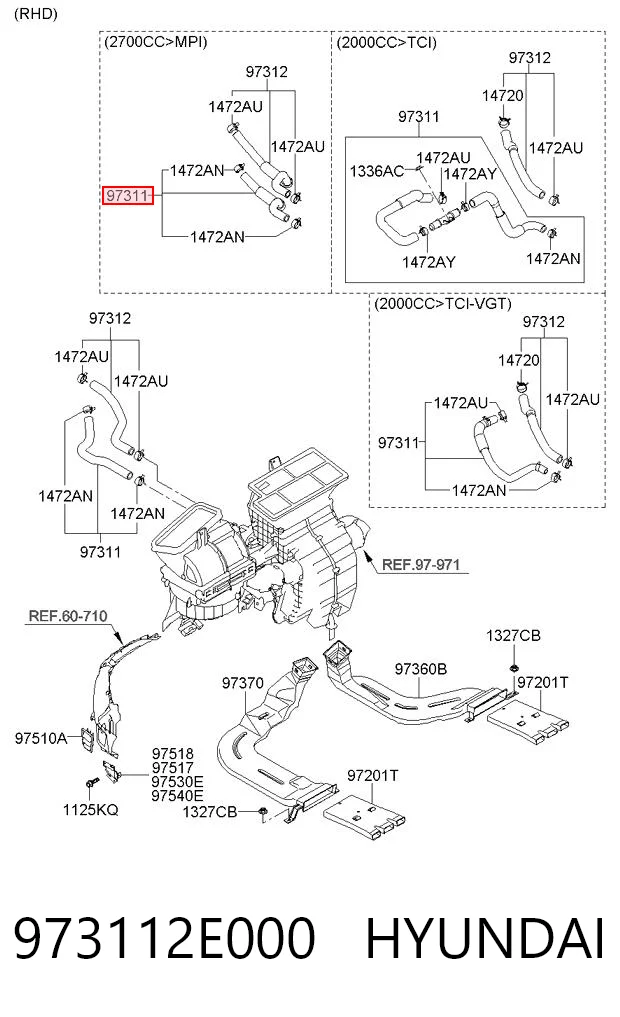 973112E000 Hyundai/Kia Шланг радіатора опалювача/грубки, подача