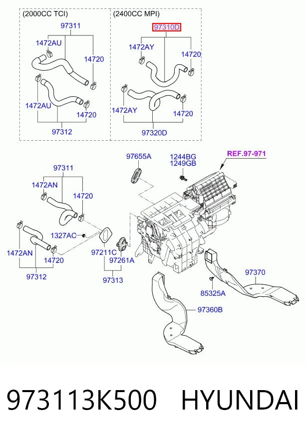 973113K500 Hyundai/Kia Шланг радіатора опалювача/грубки, подача