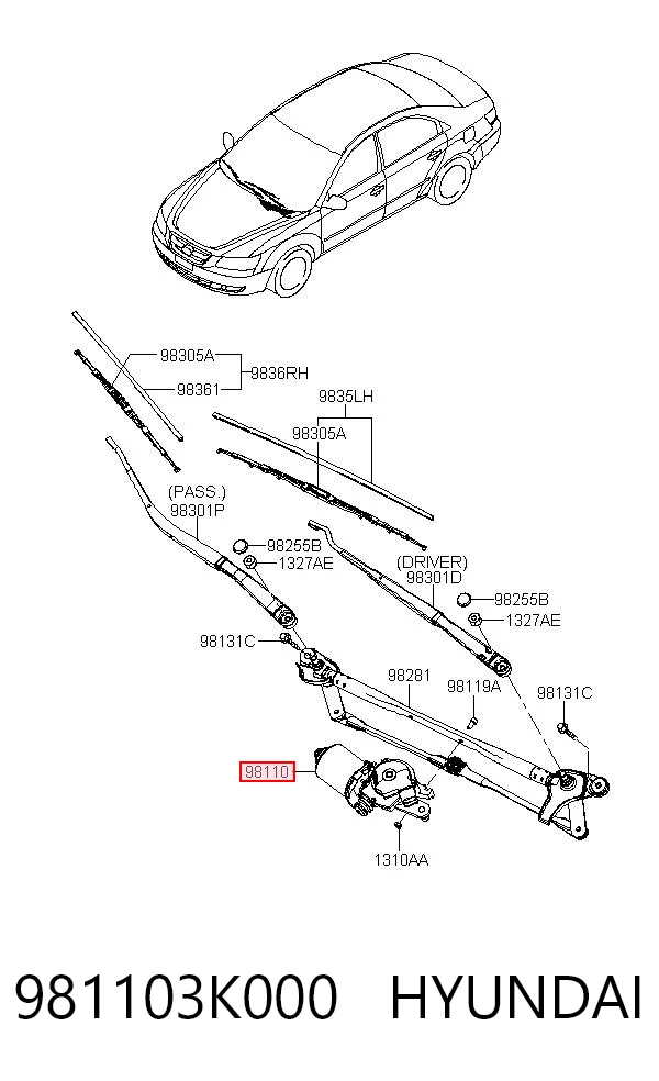 981103K000 Hyundai/Kia Мотор стеклоочищувача