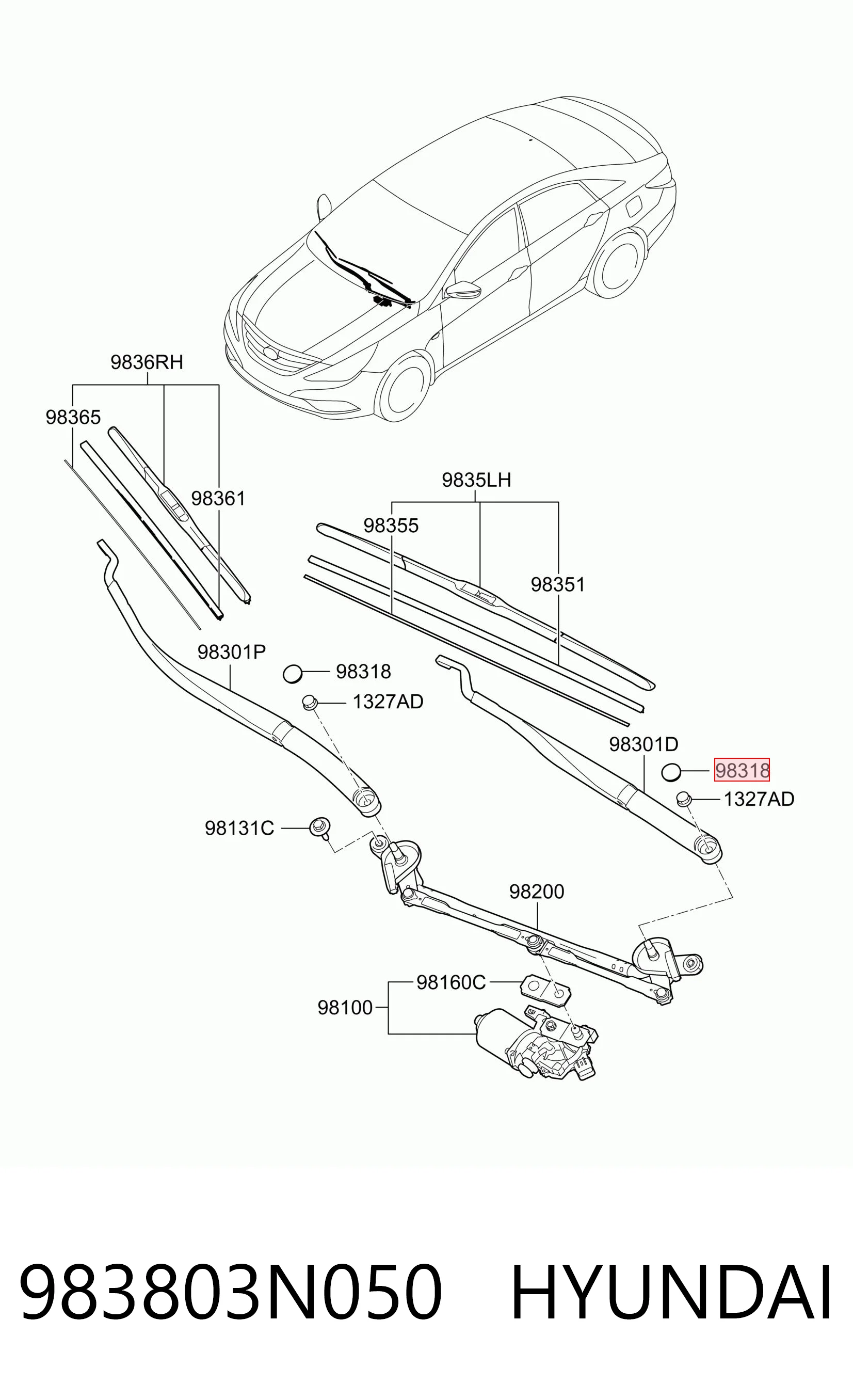 983803N050 Hyundai/Kia Заглушка гайки кріплення повідка переднього двірника