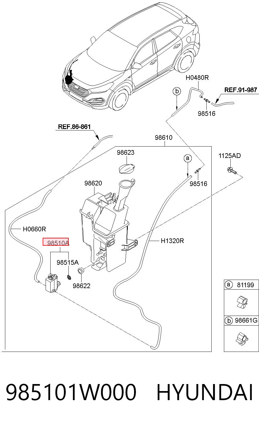 985101W000 Hyundai/Kia Двигун бачка омивача
