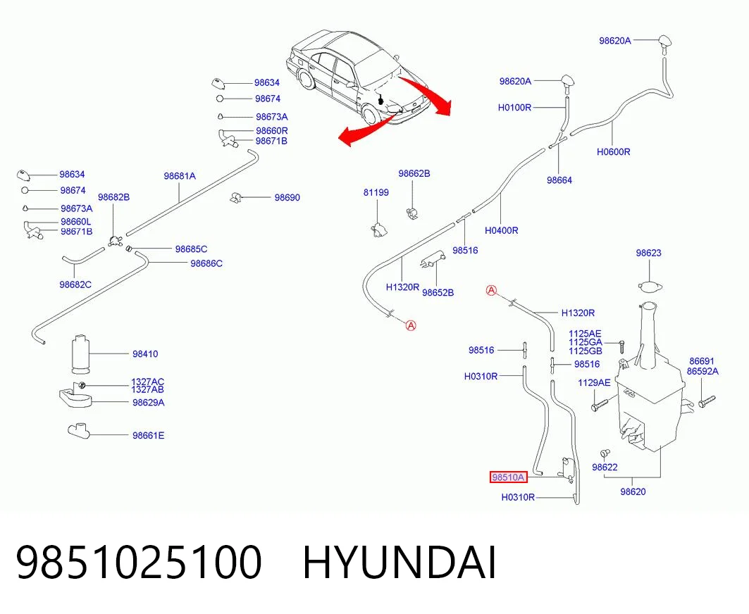 9851025100 Hyundai/Kia Насос-двигун омивача скла, перед/зад
