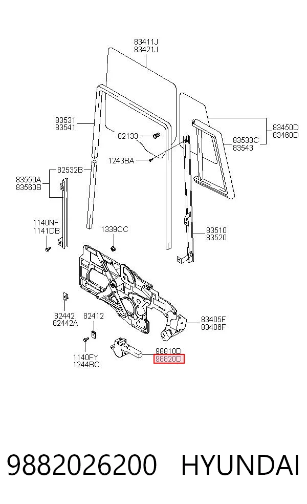 9882026200 Hyundai/Kia Двигун стеклопод'емника двері задньої, правої