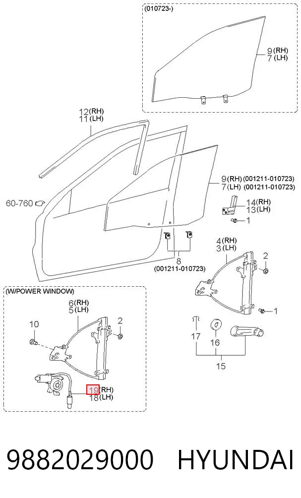 9882029000 Hyundai/Kia Мотор склопідйомника дверей передніх, правих