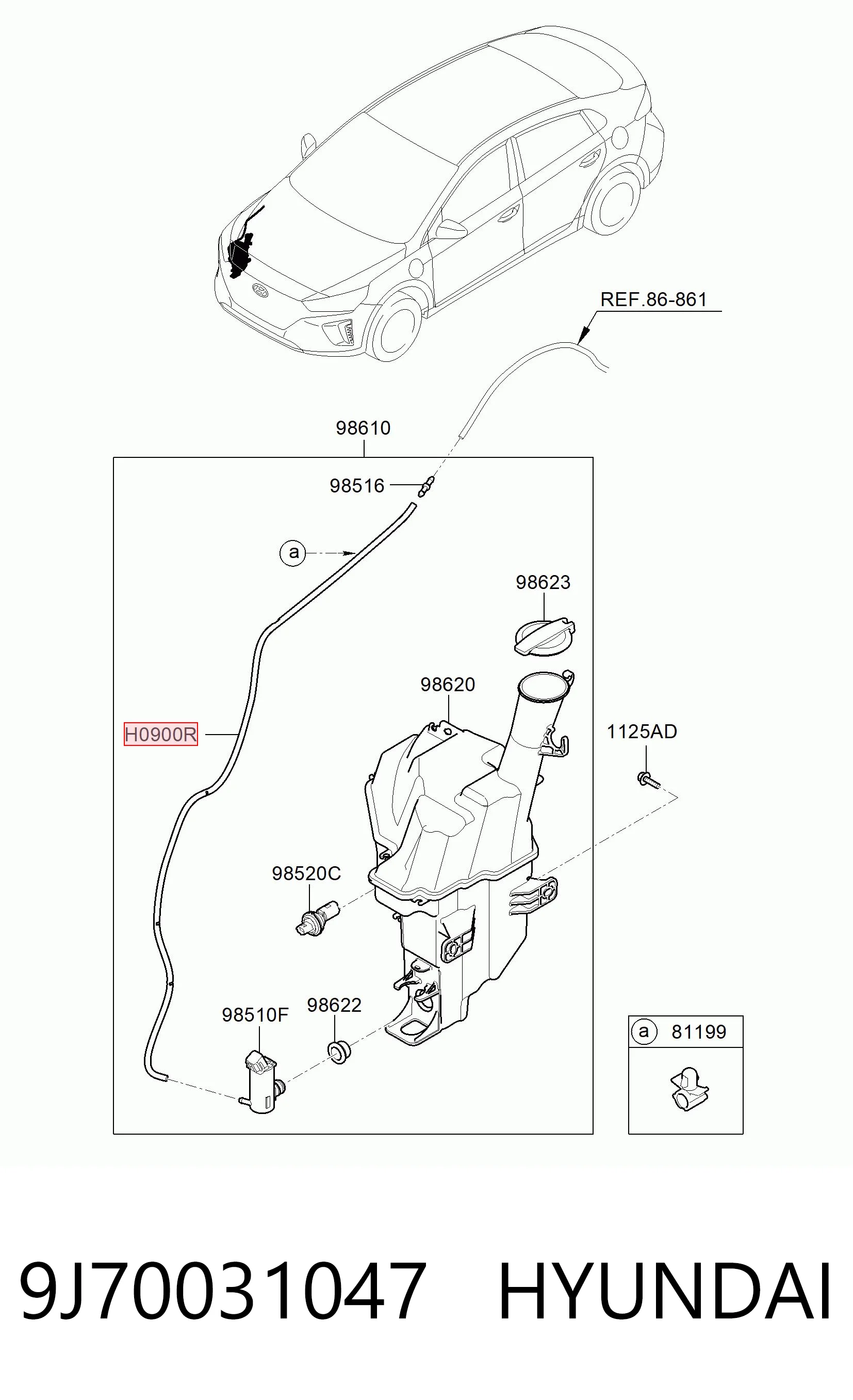 9J70031047 Hyundai/Kia Шланг омивача лобового скла