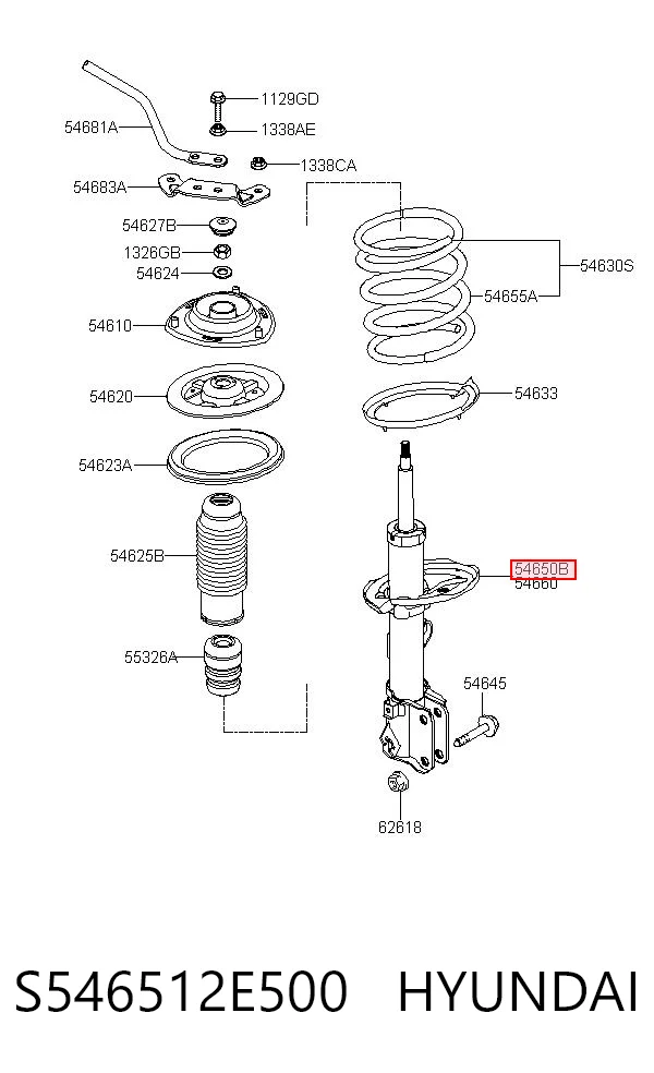 S546512E500 Hyundai/Kia Ліва передня стійка