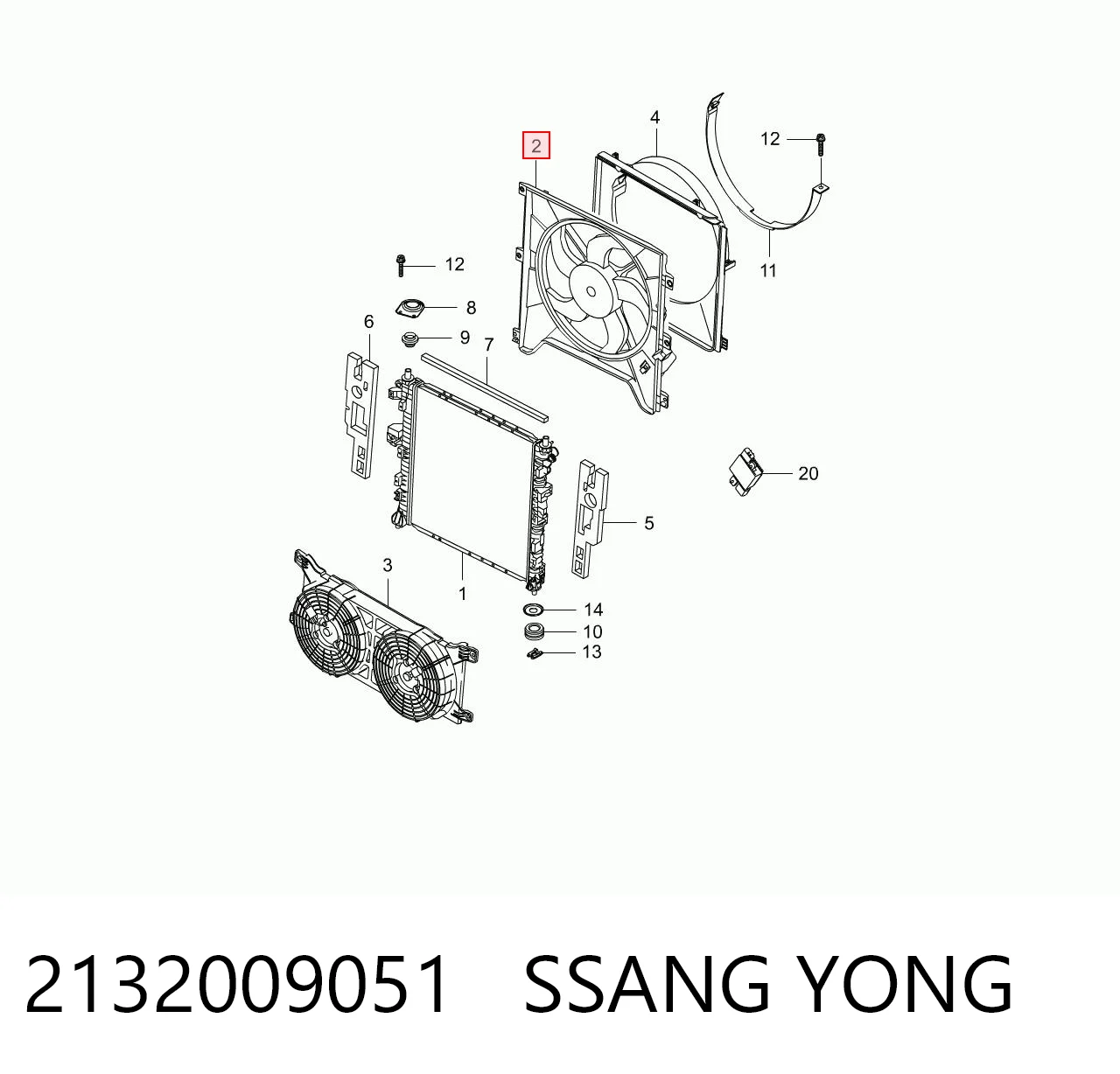  Вентилятор охолодження радіатора SsangYong Kyron 