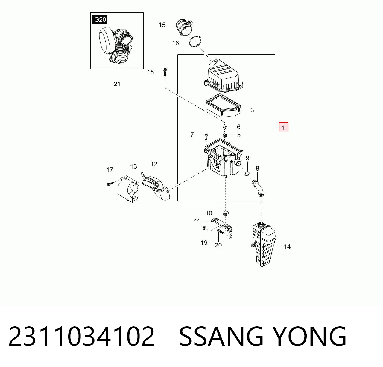 Корпус повітряного фільтра SsangYong Korando C позашляховик (2010 - 2026) ціна, від 25.34 USD
