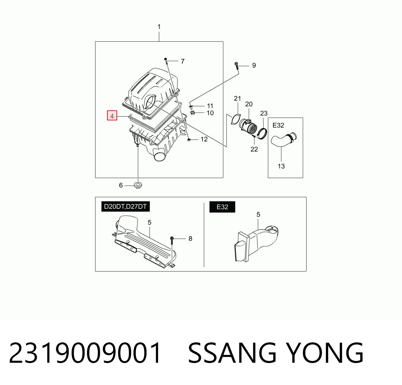 2319009001 Ssang Yong Повітряний фільтр двигуна