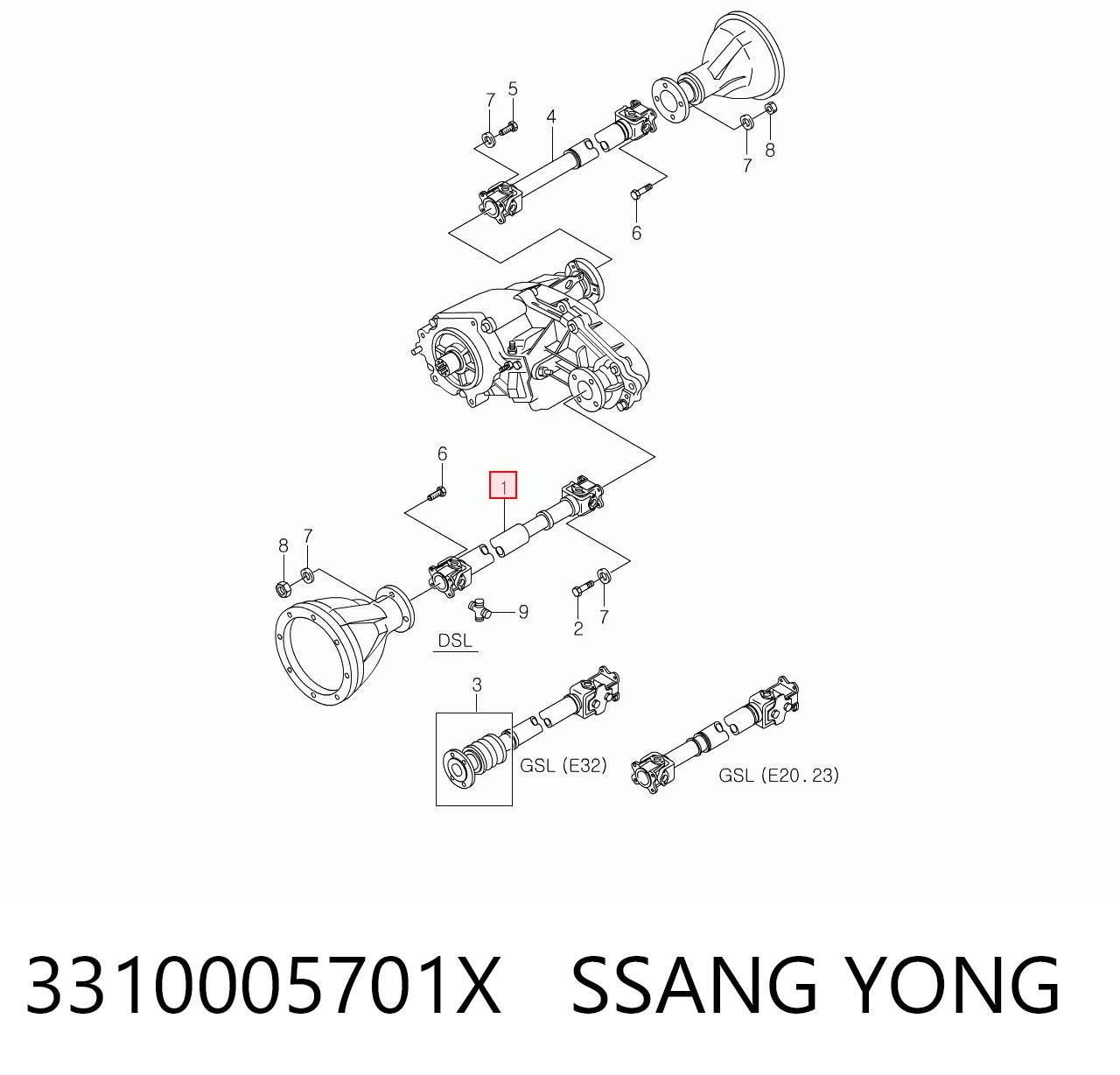 Вал карданний переднього моста SsangYong Korando позашляховик (KJ) (1996 - 2006) ціна, від 56.43 USD