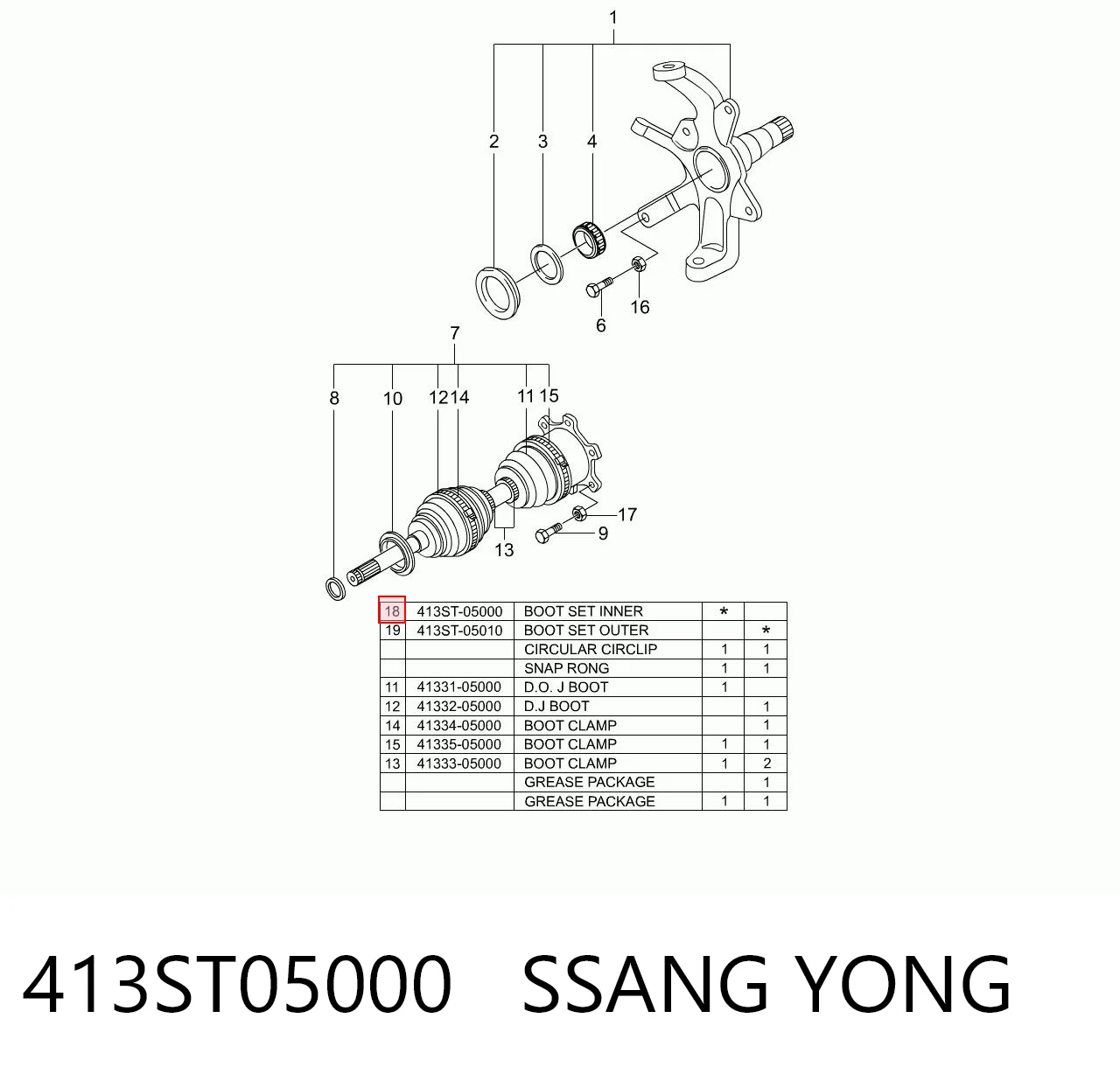 Пильник ШРКШ внутрішній, передній півосі на SsangYong Musso  FJ