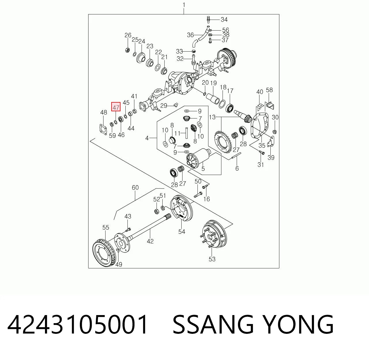 4243105001 Ssang Yong Підшипник півосі заднього моста, зовнішній