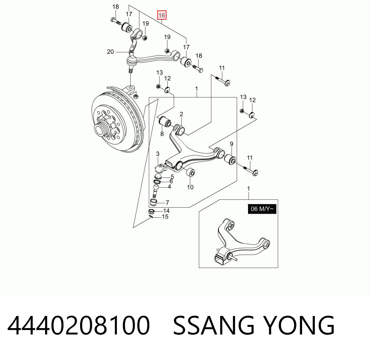 4440208100 Ssang Yong Важіль передньої підвіски верхній, правий