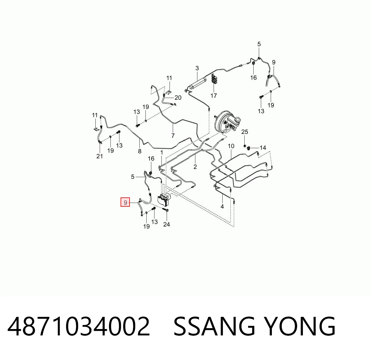 4871034002 Ssang Yong Шланг гальмівний передній, лівий