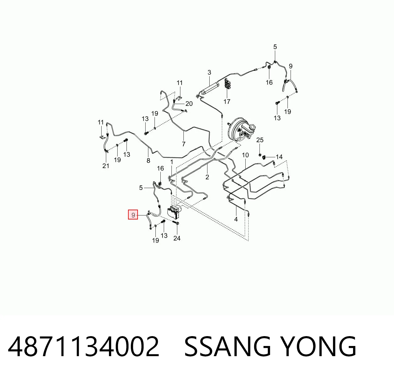 4871134002 Ssang Yong Шланг гальмівний передній, правий