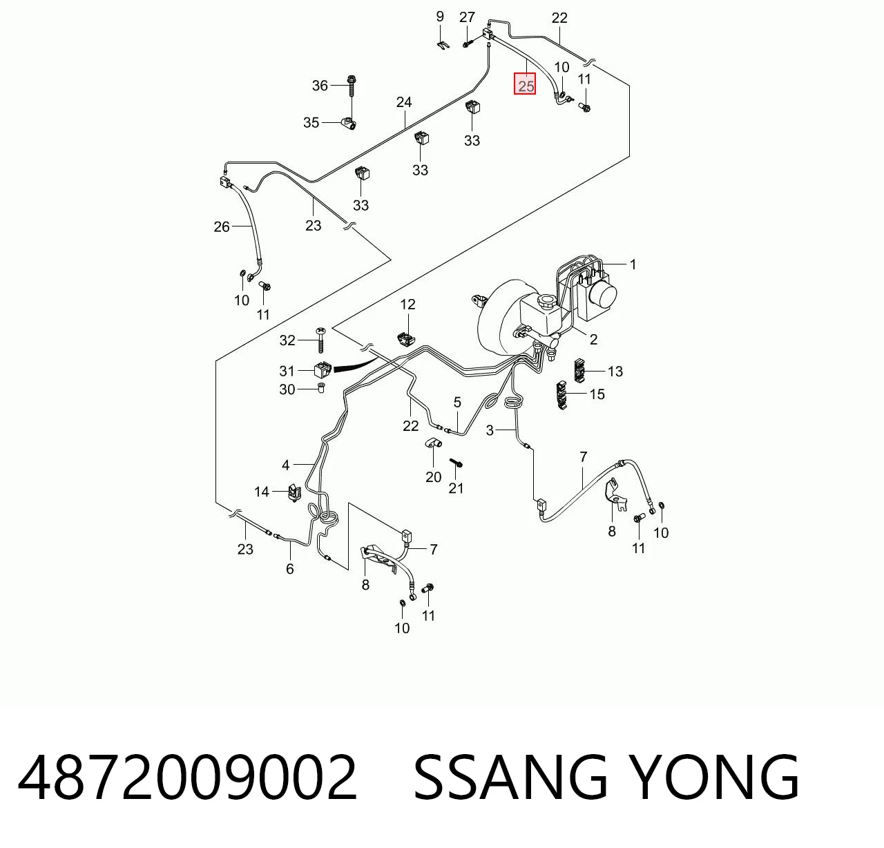 Шланг гальмівний задній, лівий Ssang Yong 4872009002 ціна, від 17.06 USD