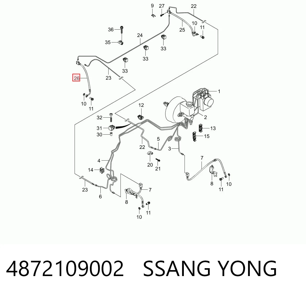 4872109002 Ssang Yong Шланг гальмівний задній, правий