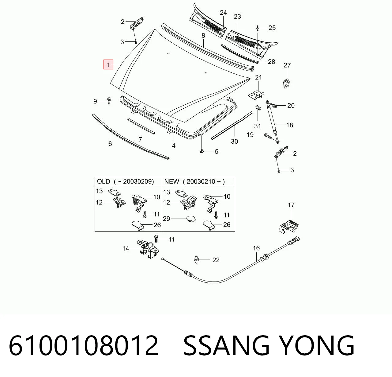 Капот на SsangYong Rexton I RJ