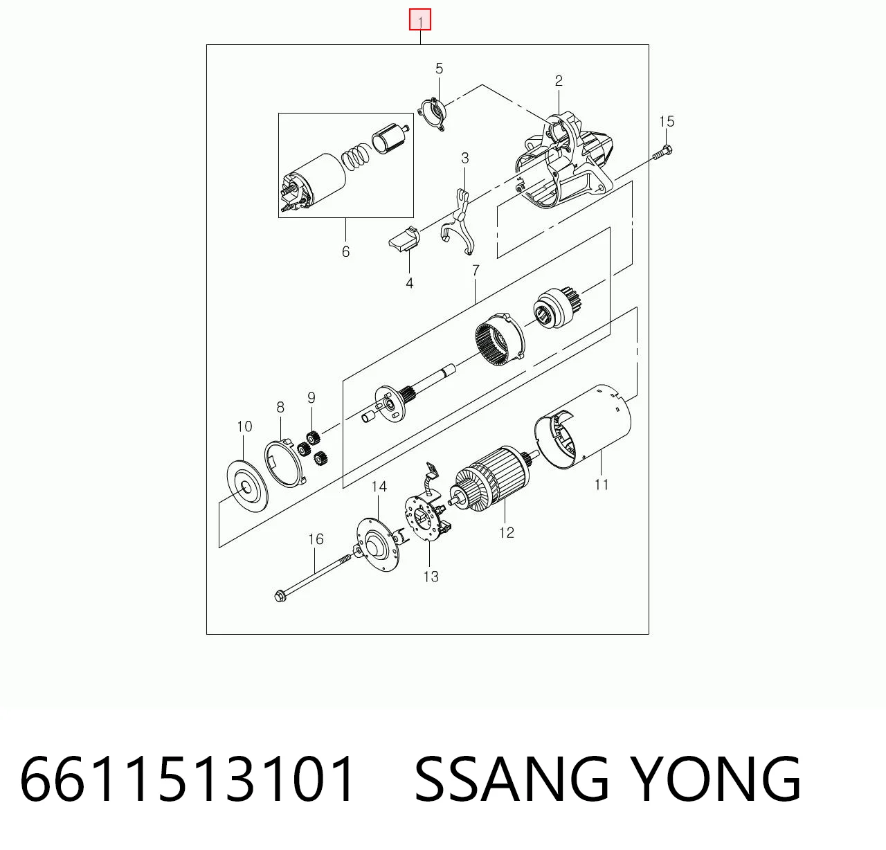 6611513101 Ssang Yong Стартер двигуна