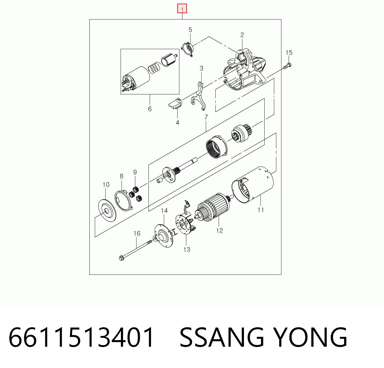 6611513401 Ssang Yong Стартер двигуна