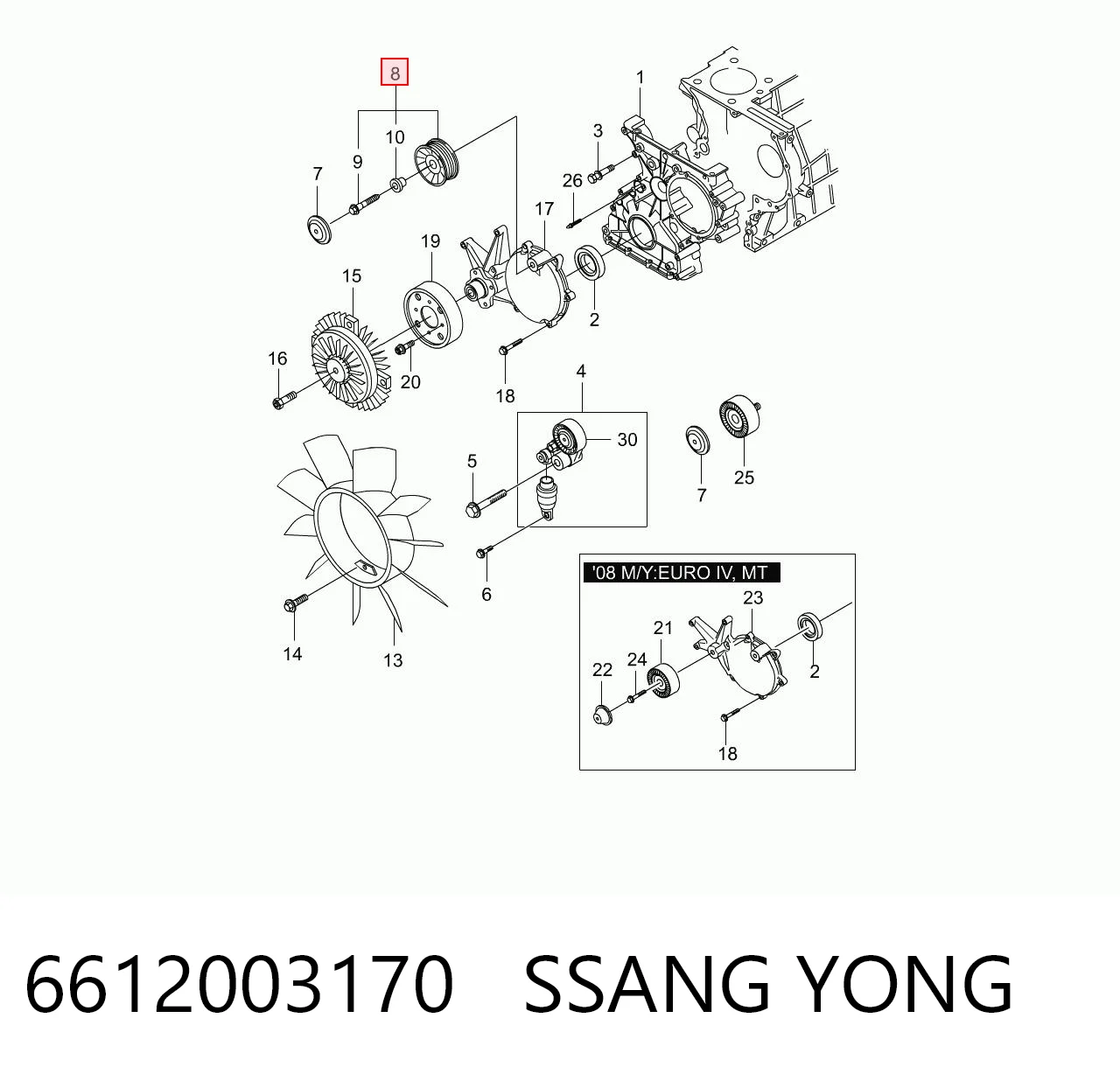 6612003170 Ssang Yong Ролик приводного ременя, паразитний