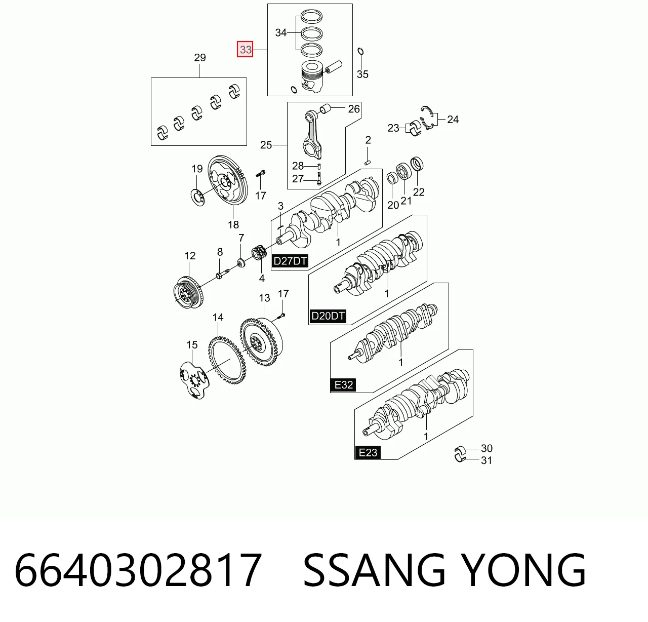 6640302817 Ssang Yong Поршня на 1 циліндр, STD