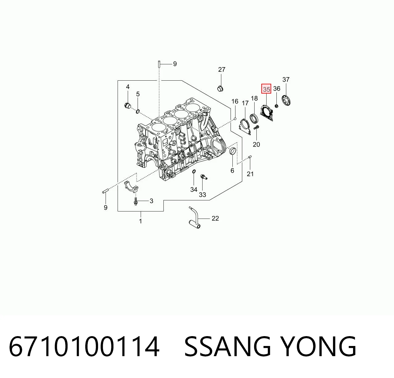 Сальник коленвала корінний на SsangYong Actyon  
