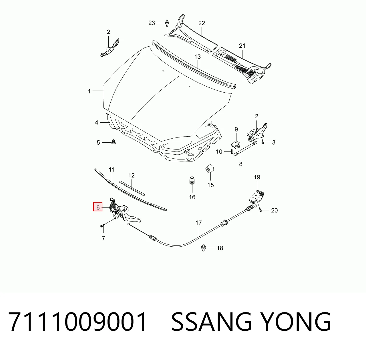 Запор капота (замок і привід замка капота) на SsangYong Kyron  