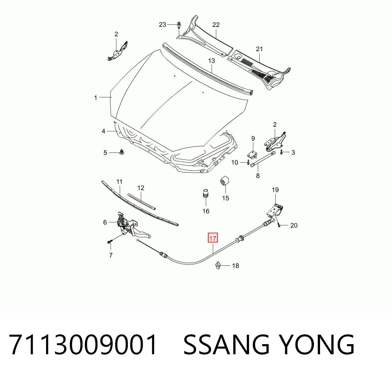 Трос замка капота на SsangYong Kyron  
