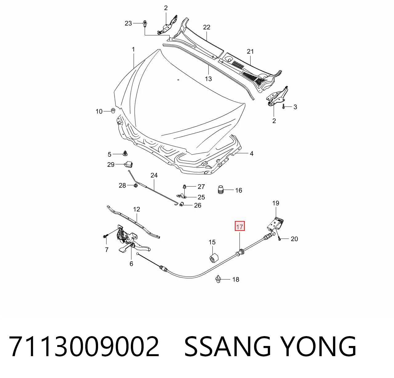 Трос відкриття капота SsangYong Kyron позашляховик (2005 - 2007) ціна, від 6.33 USD