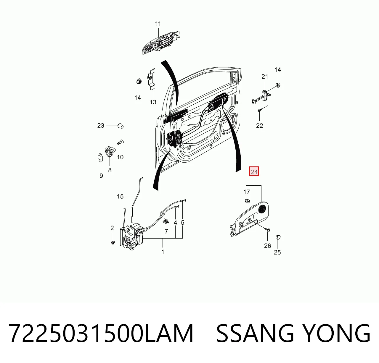 7225031500LAM Ssang Yong Ручка передніх дверей внутрішня, ліва
