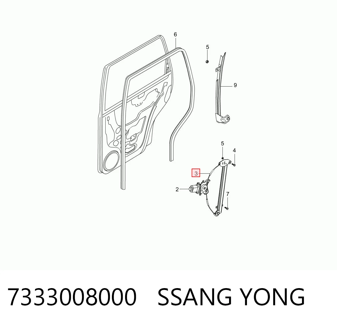 7333008000 Ssang Yong Механізм склопідйомника двері задньої, лівої