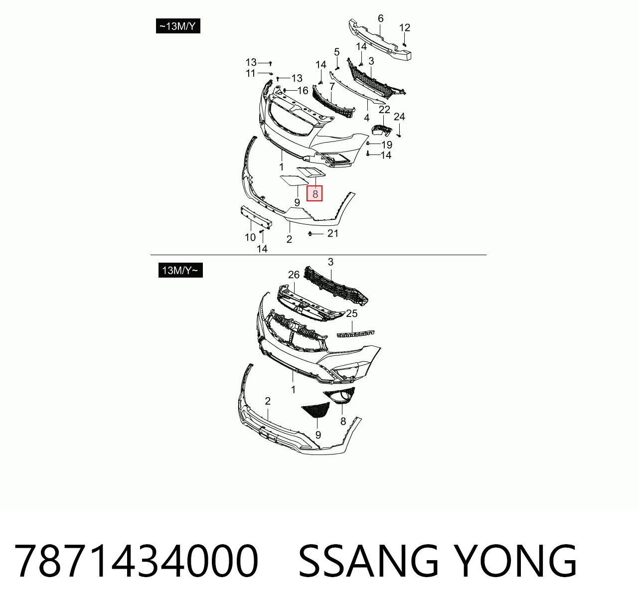 7871434000 Ssang Yong Ободок/окантовка фари протитуманной, правий
