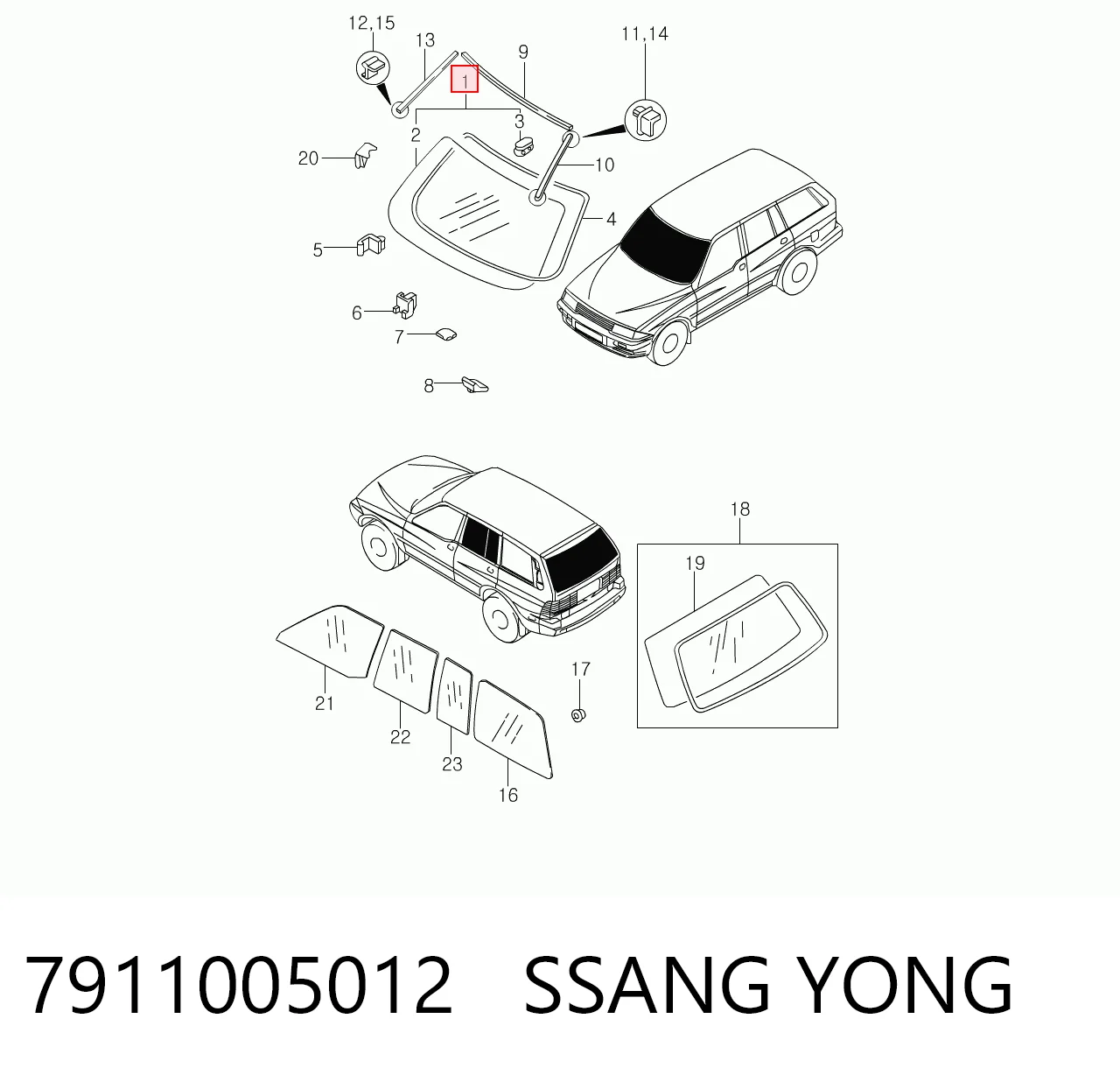 Автомобільне скло на SsangYong Musso  FJ