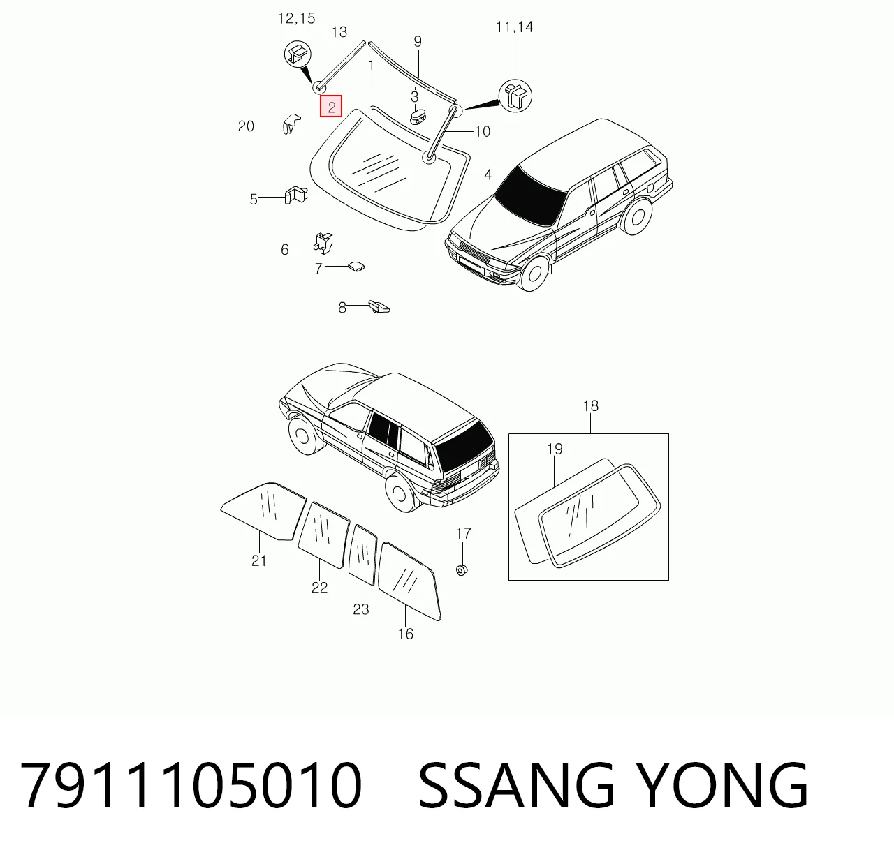 Автоскло SsangYong Musso позашляховик (FJ) (1995 - 2006) ціна, від 41.81 USD