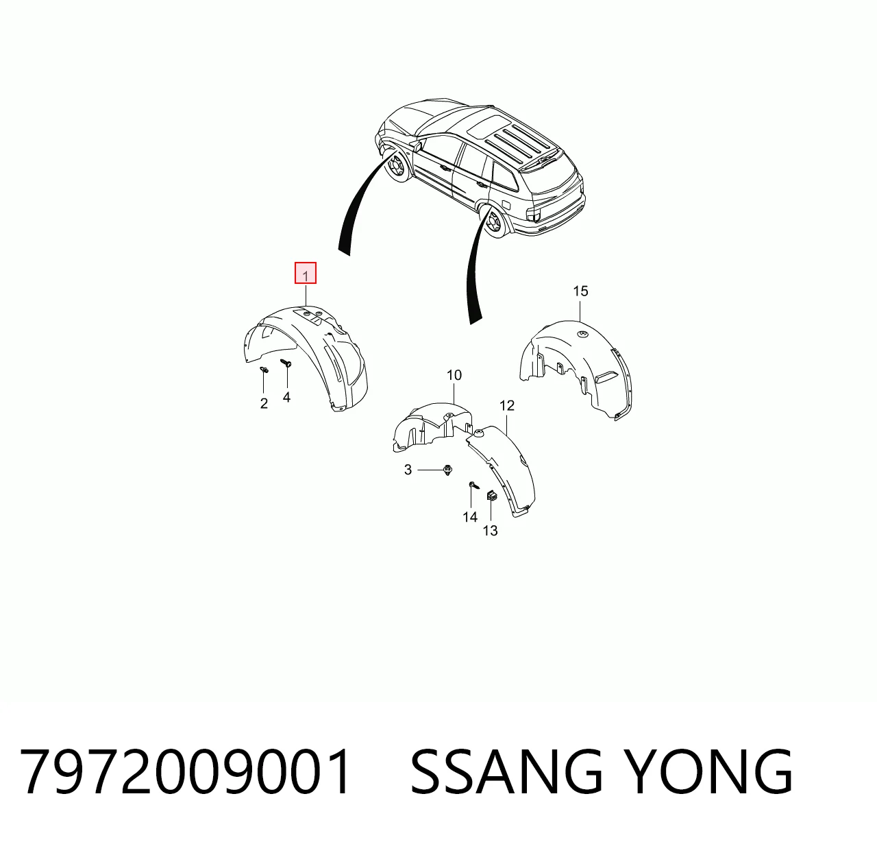 Підкрилок переднього крила, правий на SsangYong Kyron  