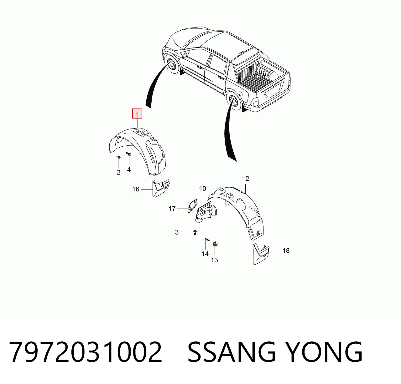Підкрилок переднього крила, правий на SsangYong Actyon SPORTS QJ