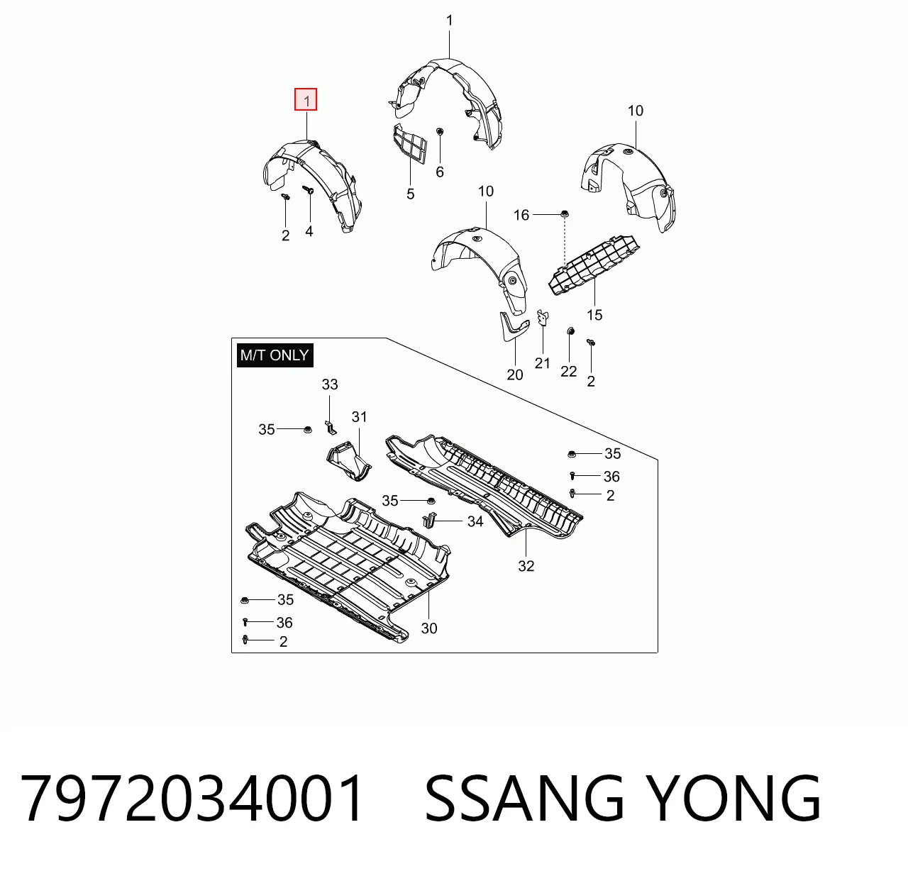 Підкрилок переднього крила, правий на SsangYong Actyon  