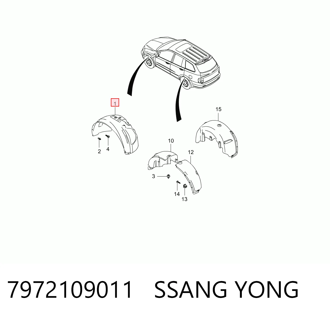 Підкрилок переднього крила, правий на SsangYong Kyron  