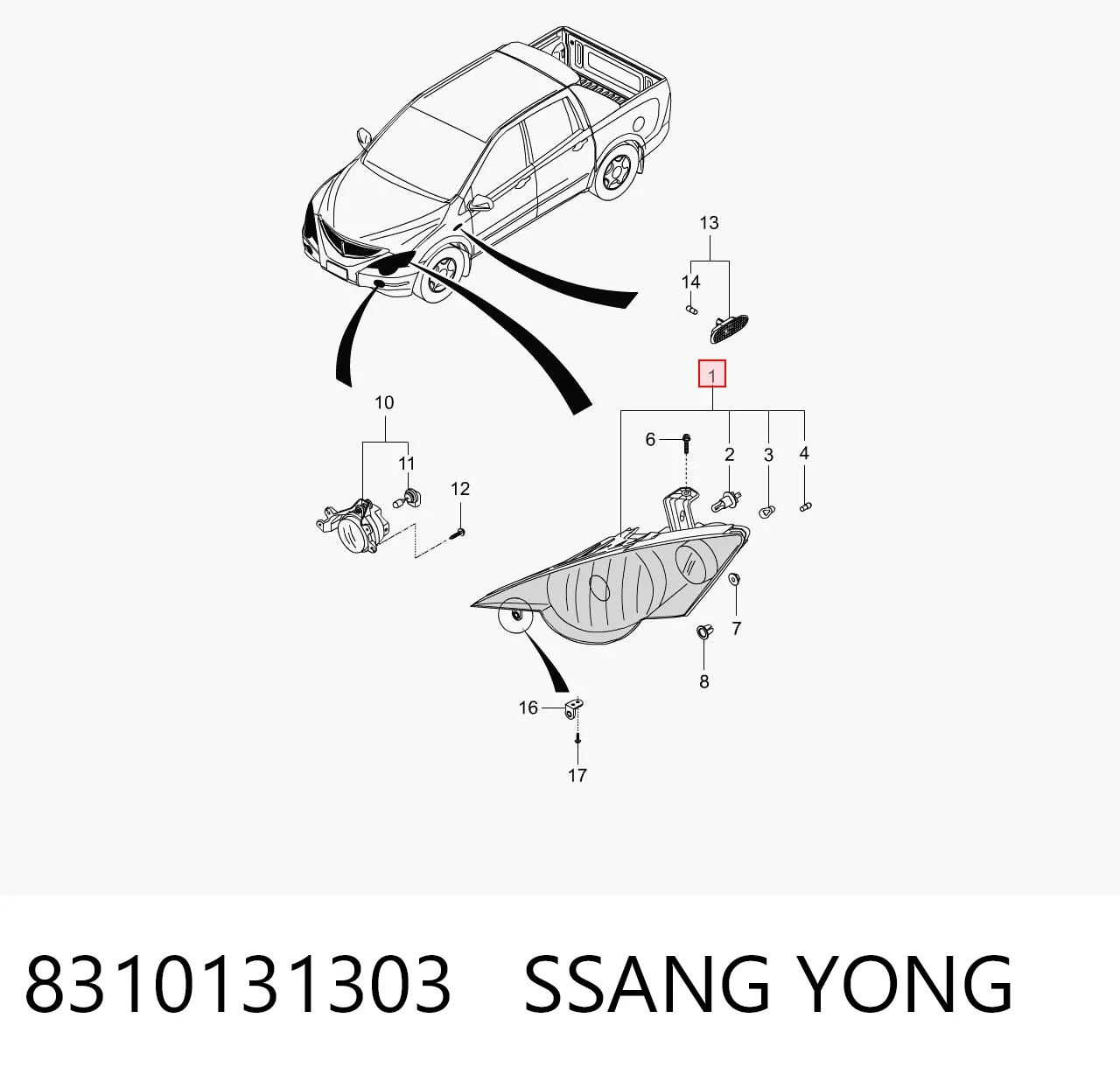 Фара дальнього світла в зборі на SsangYong Actyon  CJ