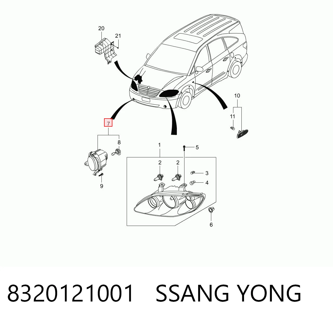 Туманка ліва SsangYong Actyon позашляховик (CJ) (2006 - 2012) ціна, від 52.54 USD