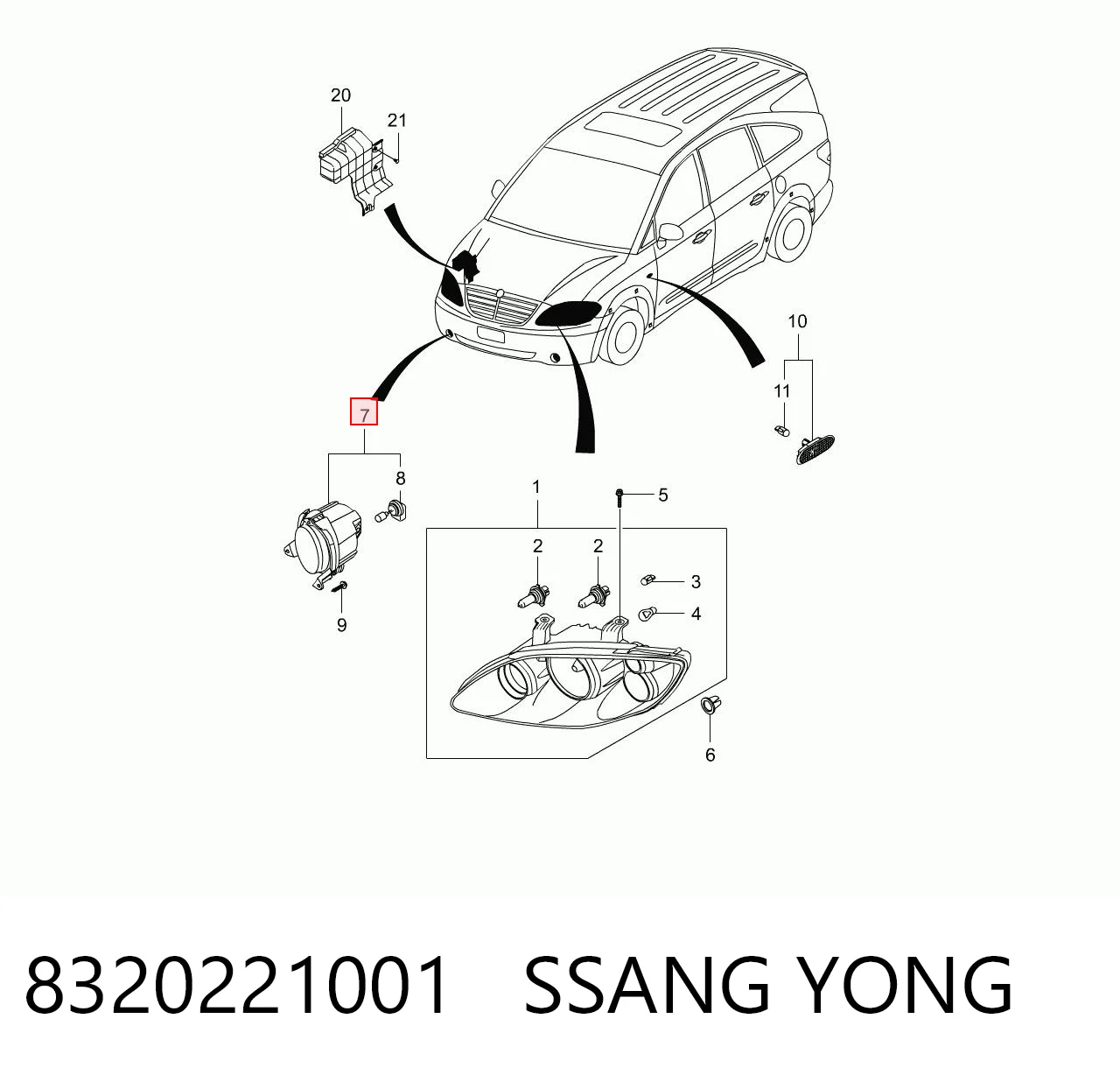 8320221001 Ssang Yong Права протитуманні фари