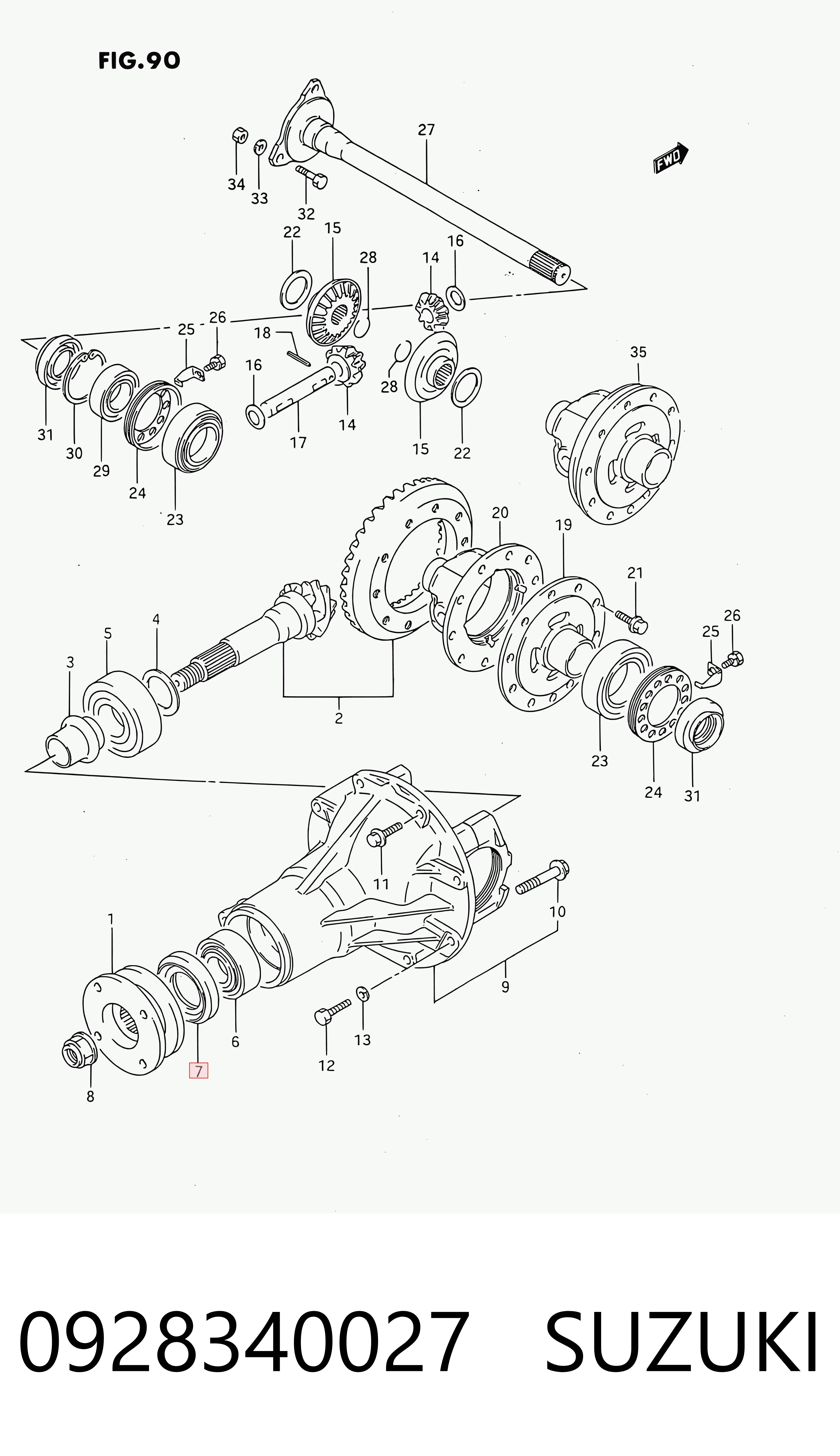 0928340027 Suzuki Сальник хвостовика редуктора заднього моста